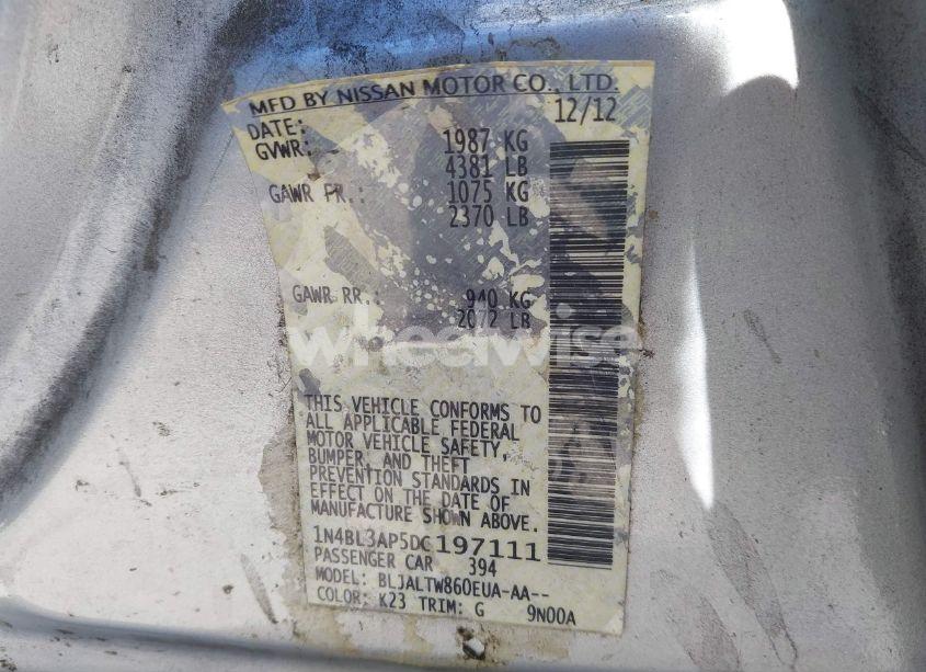 Photo 9 of 2013 Nissan Altima 3.5 SV (VIN 1N4BL3AP5DC197111)