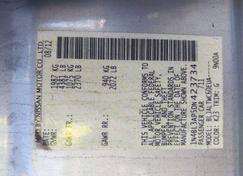 Photo 9 of 2013 Nissan Altima 3.5 SV (VIN 1N4BL3AP5DN423734)