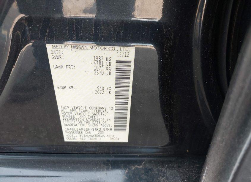 Photo 9 of 2013 Nissan Altima 3.5 SL (VIN 1N4BL3AP5DN492598)