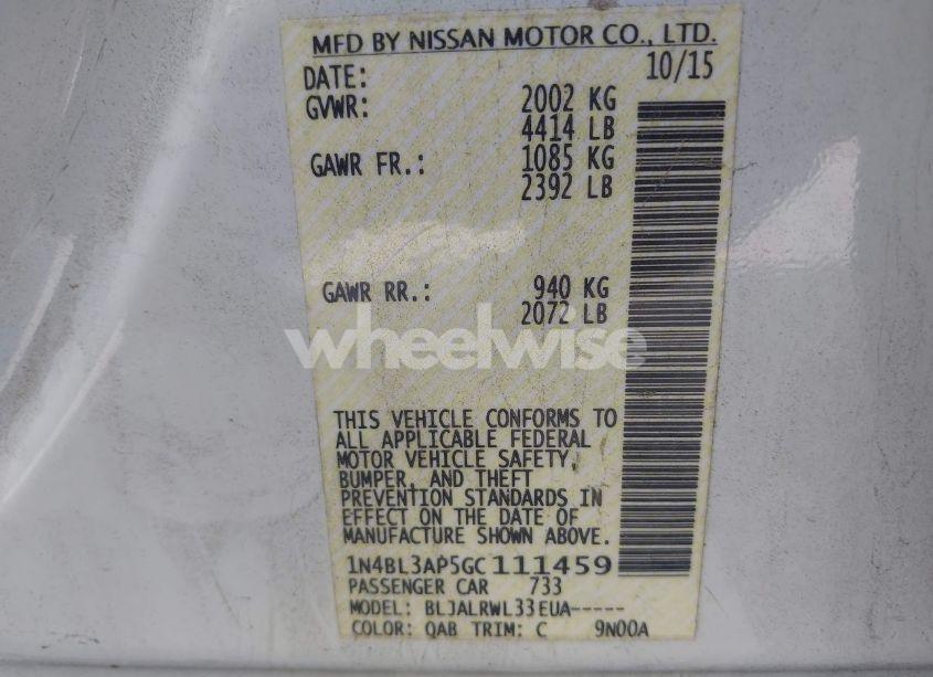 Photo 9 of 2016 Nissan Altima 3.5 SL/3.5 SR (VIN 1N4BL3AP5GC111459)