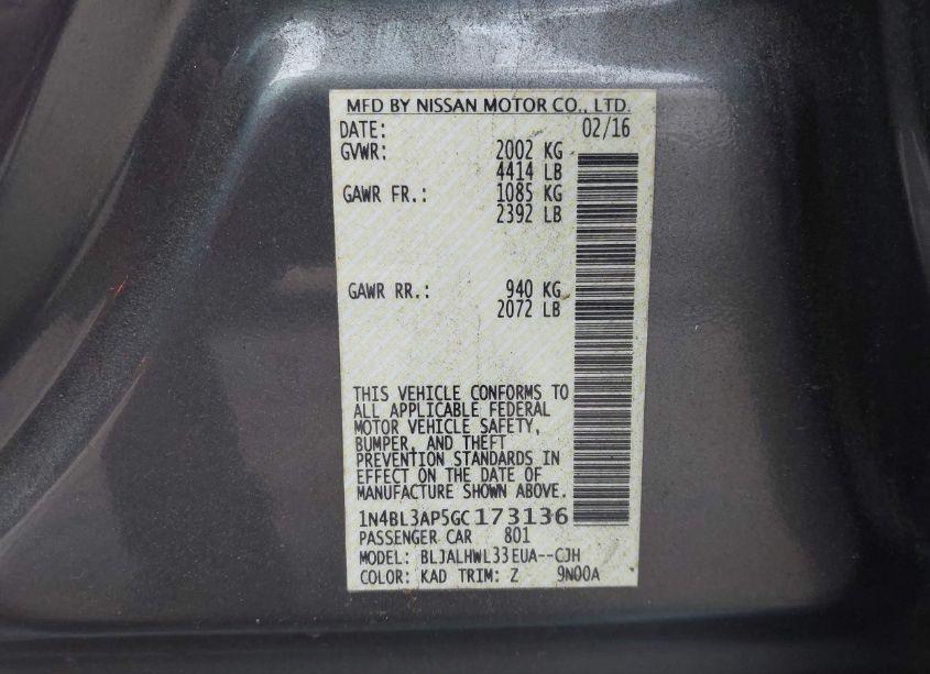 Photo 9 of 2016 Nissan Altima 3.5 SR (VIN 1N4BL3AP5GC173136)