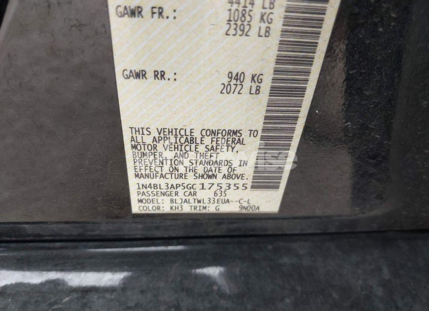 Photo 9 of 2016 Nissan Altima 3.5 SL (VIN 1N4BL3AP5GC175355)