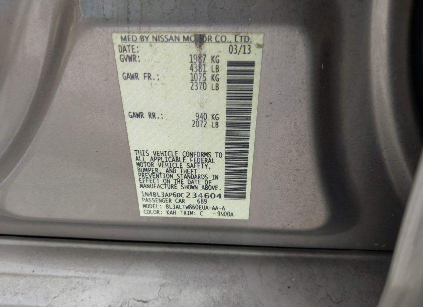 Photo 9 of 2013 Nissan Altima 3.5 SV (VIN 1N4BL3AP6DC234604)