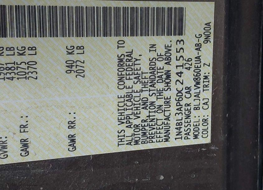 Photo 9 of 2013 Nissan Altima 3.5 SL (VIN 1N4BL3AP6DC241553)