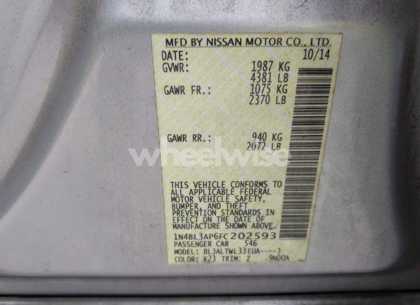 Photo 9 of 2015 Nissan Altima 3.5 SL (VIN 1N4BL3AP6FC202593)