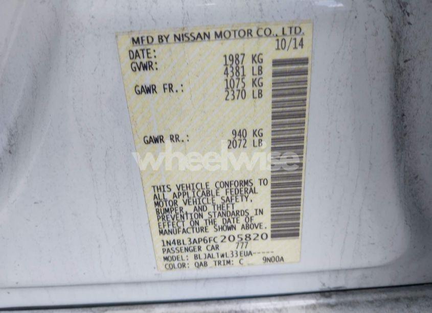 Photo 9 of 2015 Nissan Altima 3.5 SL (VIN 1N4BL3AP6FC205820)