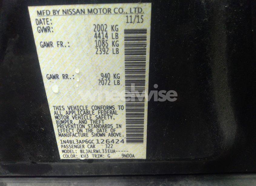 Photo 9 of 2016 Nissan Altima 3.5 SL/3.5 SR (VIN 1N4BL3AP6GC126424)