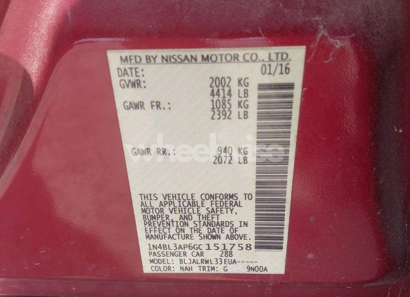 Photo 9 of 2016 Nissan Altima 3.5 SL/3.5 SR (VIN 1N4BL3AP6GC151758)