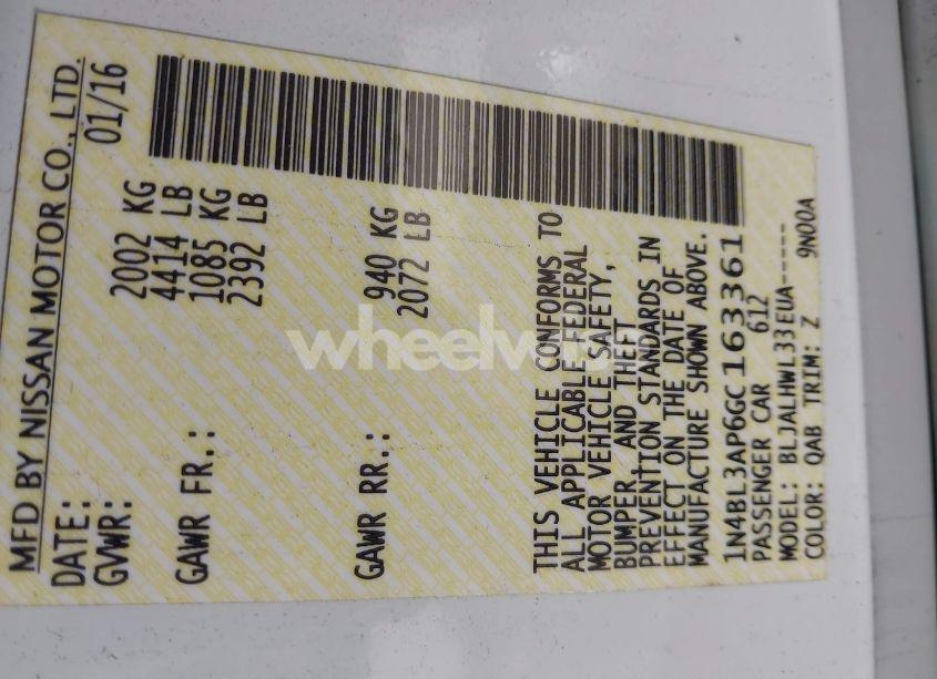 Photo 9 of 2016 Nissan Altima 3.5 SR (VIN 1N4BL3AP6GC163361)