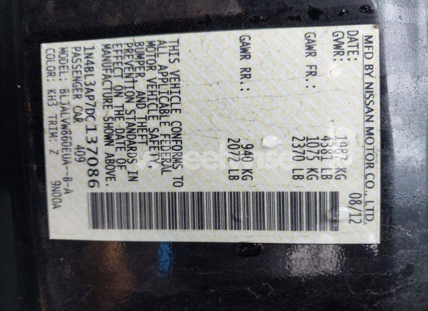 Photo 9 of 2013 Nissan Altima 3.5 SL (VIN 1N4BL3AP7DC137086)