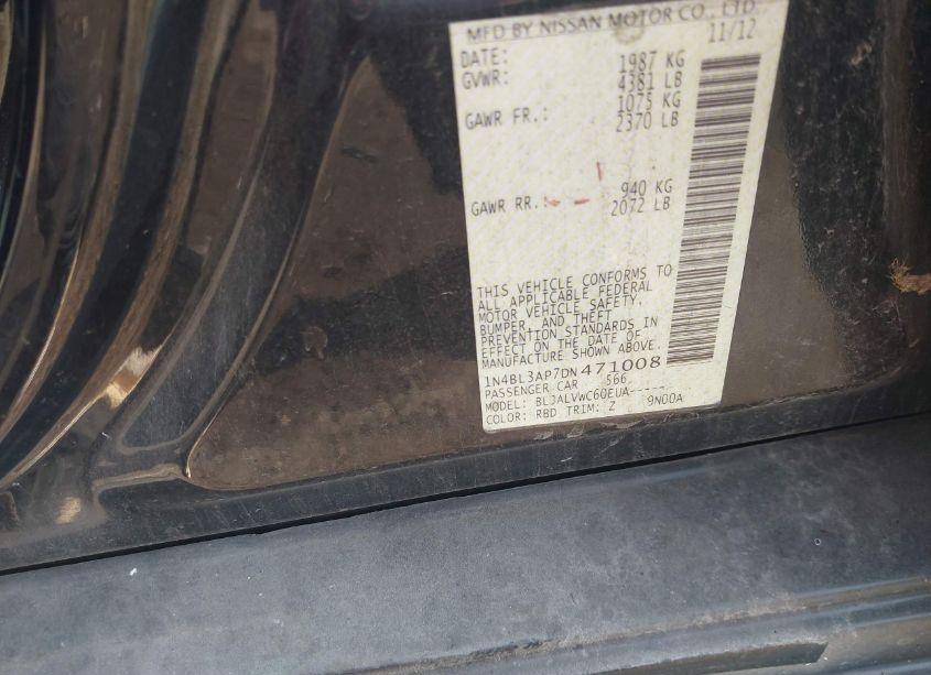 Photo 9 of 2013 Nissan Altima 3.5 SL (VIN 1N4BL3AP7DN471008)