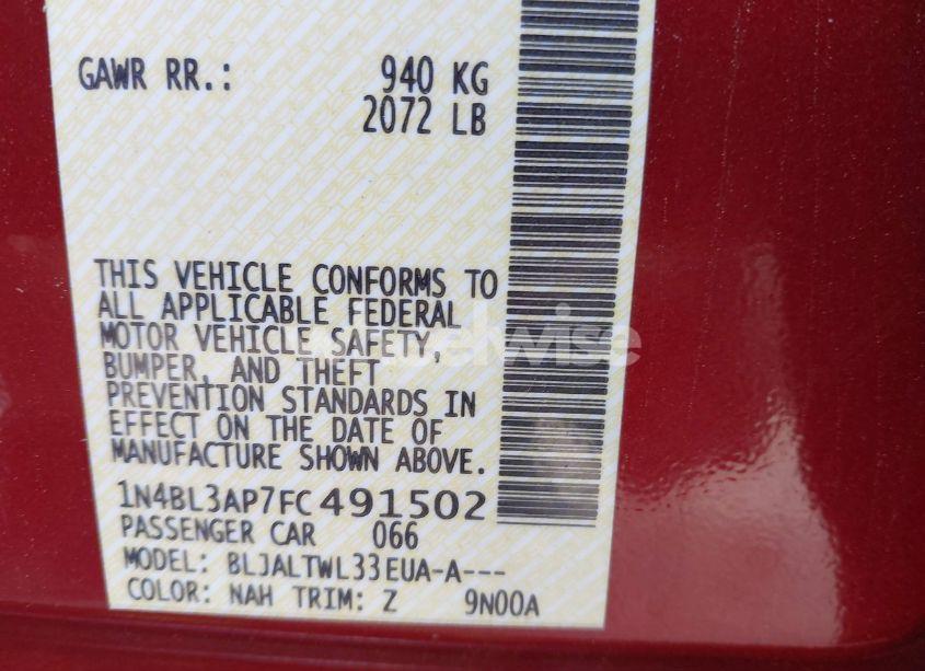 Photo 9 of 2015 Nissan Altima 3.5 S/3.5 SL/3.5 SV (VIN 1N4BL3AP7FC491502)