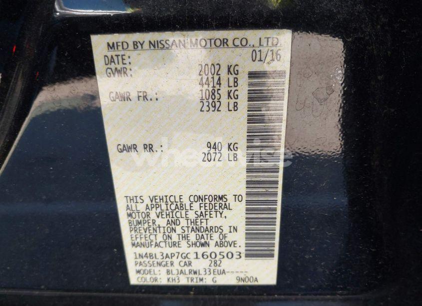 Photo 9 of 2016 Nissan Altima 3.5 SL/3.5 SR (VIN 1N4BL3AP7GC160503)