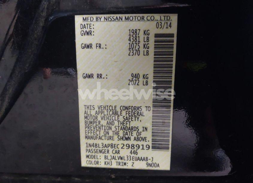 Photo 9 of 2014 Nissan Altima 3.5 SL (VIN 1N4BL3AP8EC298919)