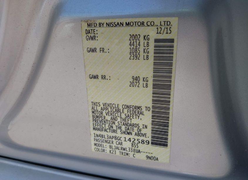 Photo 9 of 2016 Nissan Altima 3.5 SL/3.5 SR (VIN 1N4BL3AP8GC142589)