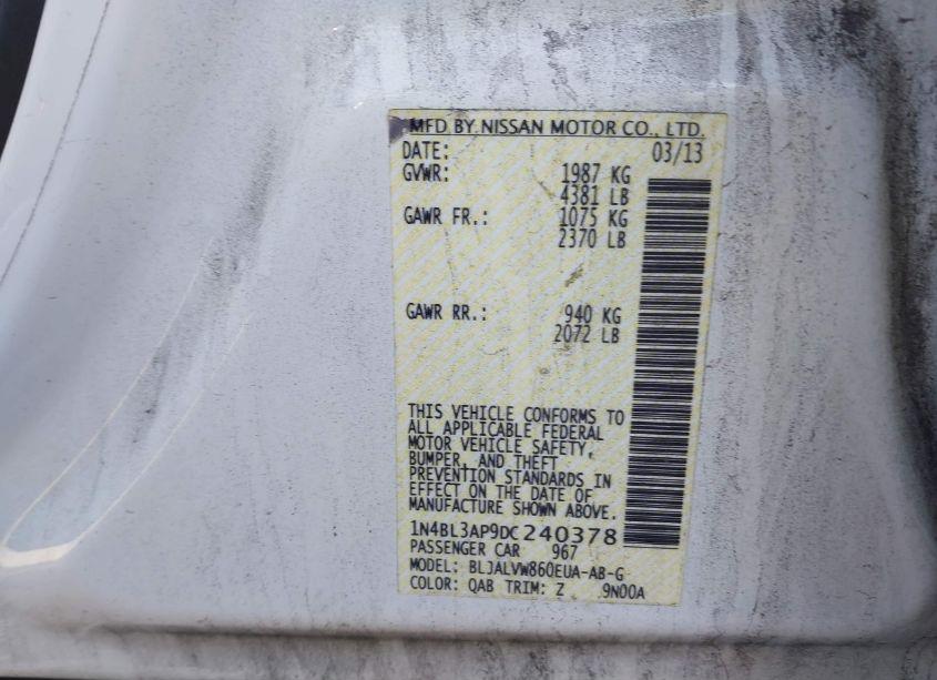 Photo 9 of 2013 Nissan Altima 3.5 SL (VIN 1N4BL3AP9DC240378)