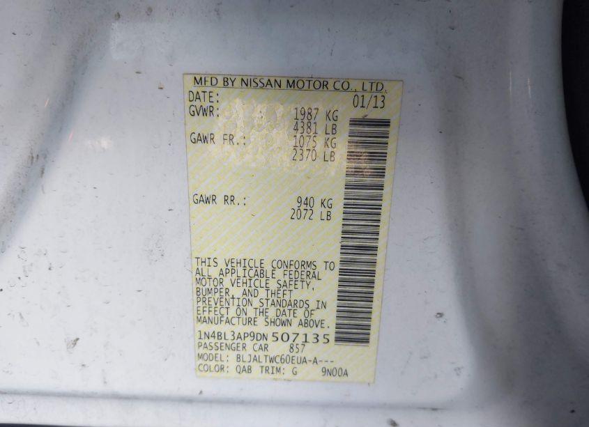 Photo 9 of 2013 Nissan Altima 3.5 SV (VIN 1N4BL3AP9DN507135)