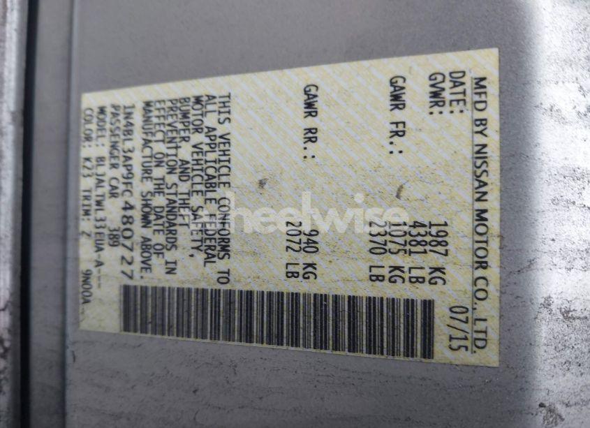 Photo 9 of 2015 Nissan Altima 3.5 S/3.5 SL/3.5 SV (VIN 1N4BL3AP9FC480727)