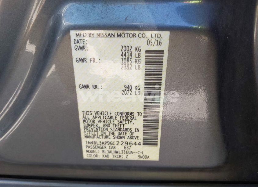 Photo 9 of 2016 Nissan Altima 3.5 SR (VIN 1N4BL3AP9GC229644)