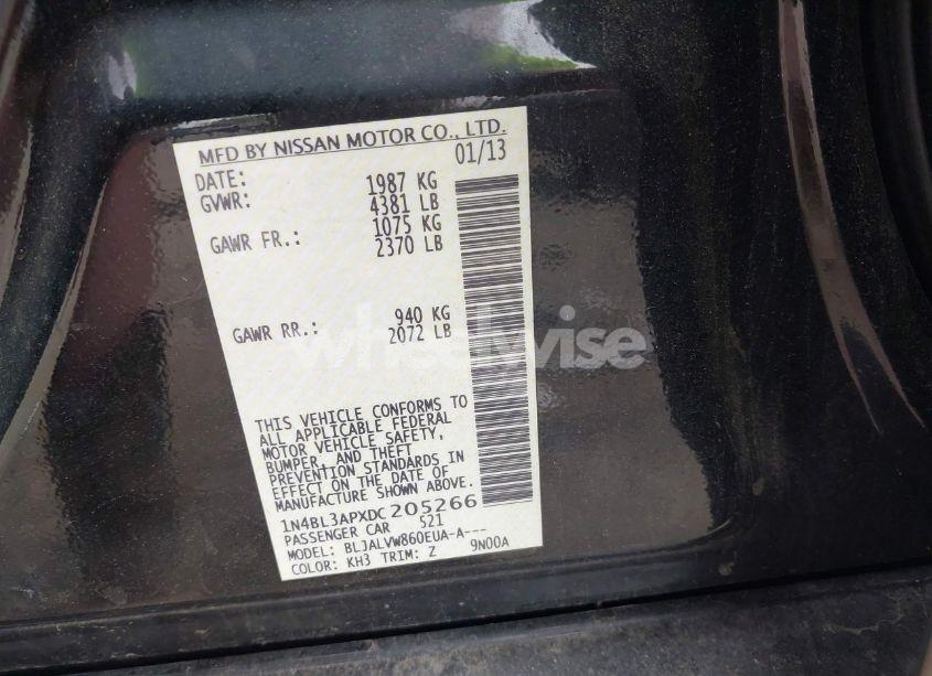 Photo 9 of 2013 Nissan Altima 3.5 SL (VIN 1N4BL3APXDC205266)