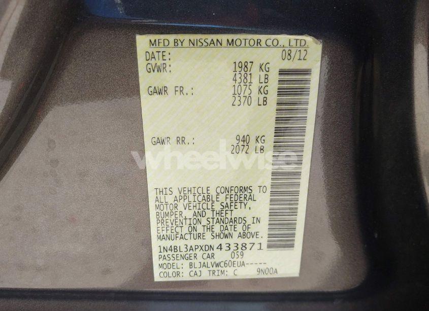 Photo 9 of 2013 Nissan Altima 3.5 SL (VIN 1N4BL3APXDN433871)