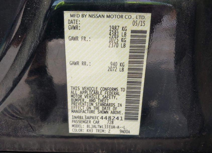 Photo 9 of 2015 Nissan Altima 3.5 SL (VIN 1N4BL3APXFC448241)