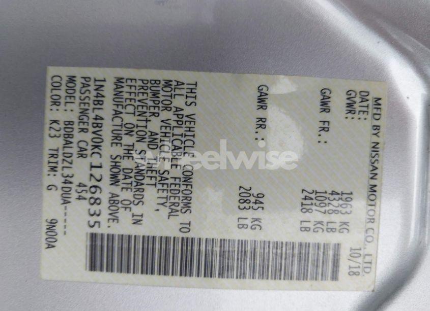 Photo 9 of 2019 Nissan Altima 2.5 S (VIN 1N4BL4BV0KC126835)