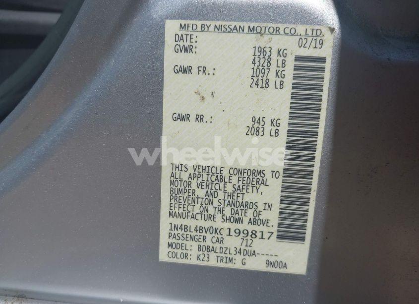 Photo 9 of 2019 Nissan Altima 2.5 S (VIN 1N4BL4BV0KC199817)