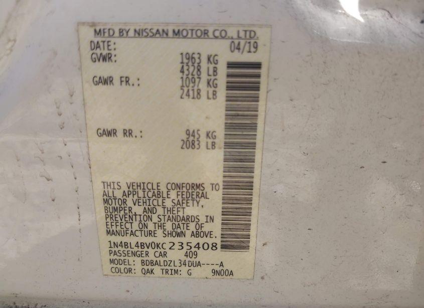 Photo 9 of 2019 Nissan Altima 2.5 S (VIN 1N4BL4BV0KC235408)