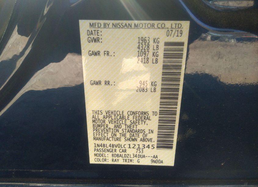 Photo 9 of 2020 Nissan Altima S FWD (VIN 1N4BL4BV0LC121345)