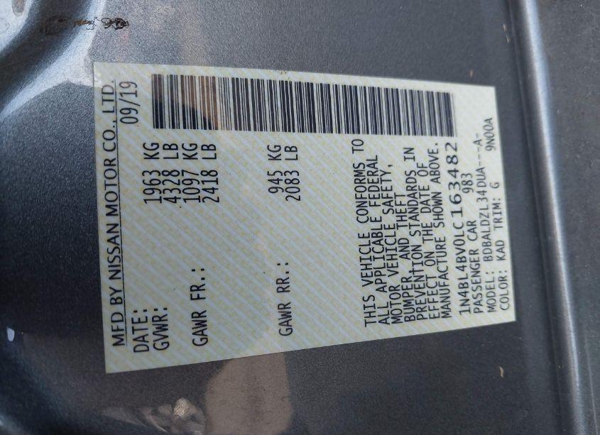 Photo 9 of 2020 Nissan Altima S FWD (VIN 1N4BL4BV0LC163482)