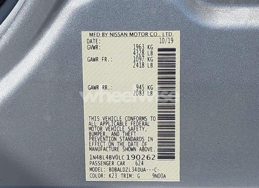 Photo 9 of 2020 Nissan Altima S FWD (VIN 1N4BL4BV0LC190262)