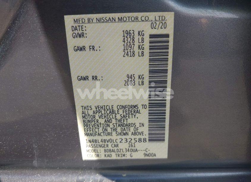 Photo 9 of 2020 Nissan Altima S FWD (VIN 1N4BL4BV0LC232588)