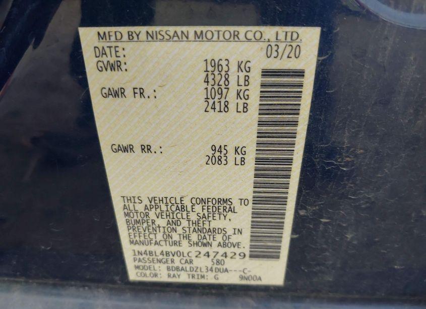 Photo 9 of 2020 Nissan Altima S FWD (VIN 1N4BL4BV0LC247429)