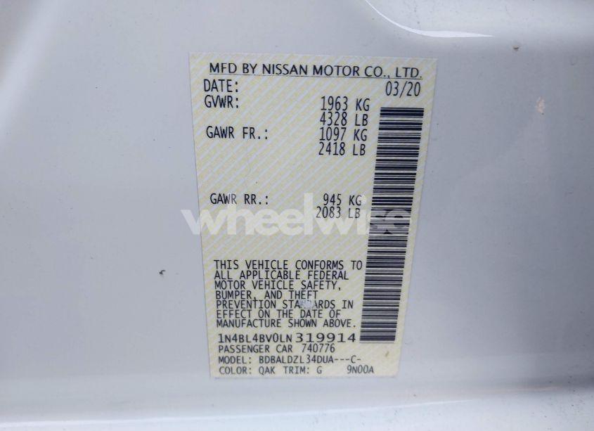 Photo 9 of 2020 Nissan Altima S FWD (VIN 1N4BL4BV0LN319914)