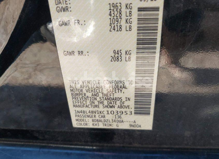 Photo 9 of 2019 Nissan Altima 2.5 S (VIN 1N4BL4BV1KC103953)