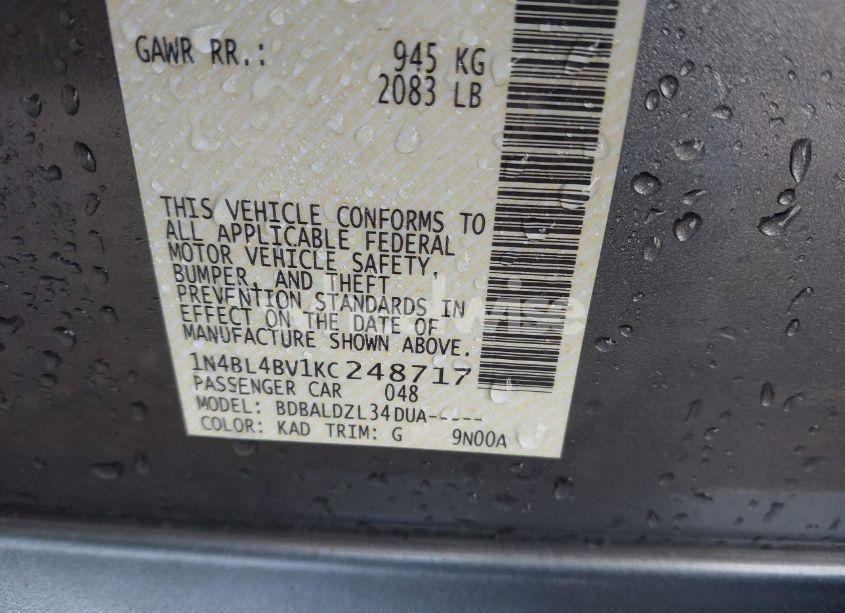 Photo 9 of 2019 Nissan Altima 2.5 S (VIN 1N4BL4BV1KC248717)