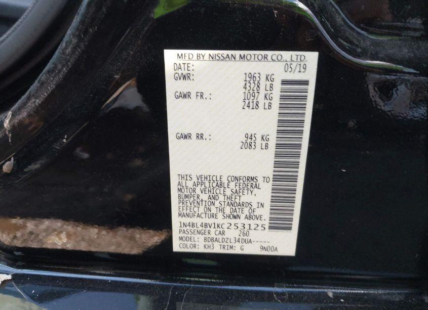 Photo 9 of 2019 Nissan Altima 2.5 S (VIN 1N4BL4BV1KC253125)