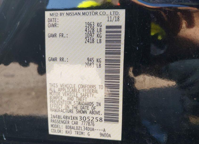 Photo 9 of 2019 Nissan Altima 2.5 S (VIN 1N4BL4BV1KN305258)