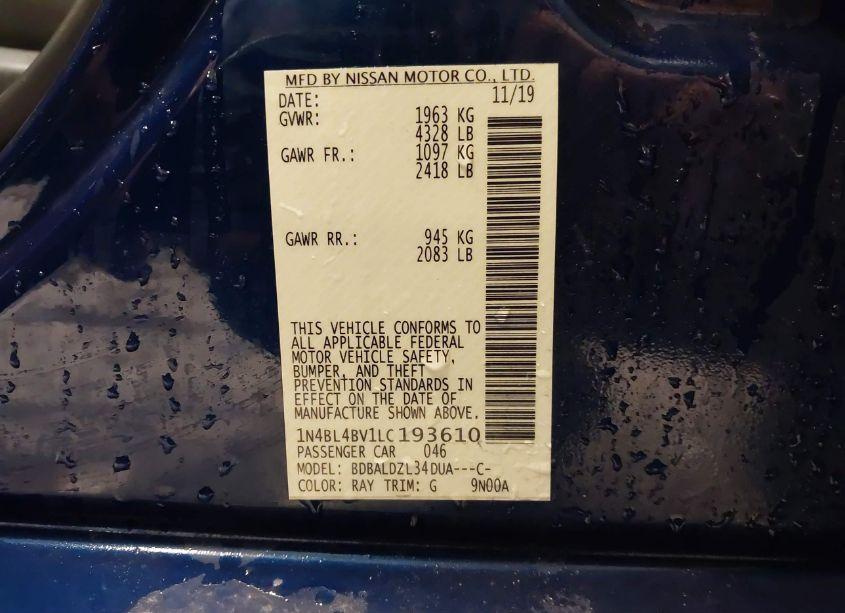 Photo 9 of 2020 Nissan Altima S FWD (VIN 1N4BL4BV1LC193610)