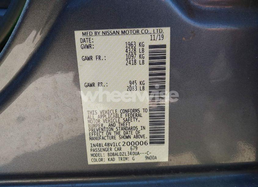 Photo 9 of 2020 Nissan Altima S FWD (VIN 1N4BL4BV1LC200006)