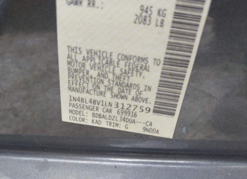 Photo 9 of 2020 Nissan Altima S FWD (VIN 1N4BL4BV1LN312759)