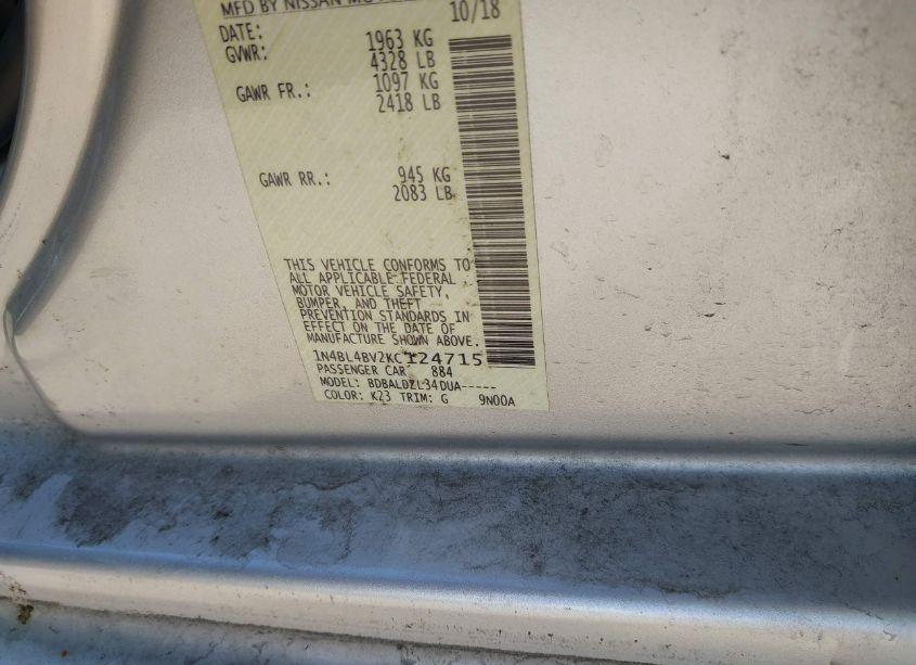 Photo 9 of 2019 Nissan Altima 2.5 S (VIN 1N4BL4BV2KC124715)