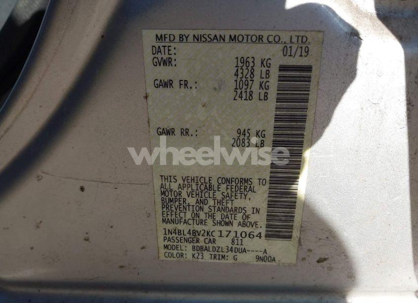 Photo 9 of 2019 Nissan Altima 2.5 S (VIN 1N4BL4BV2KC171064)