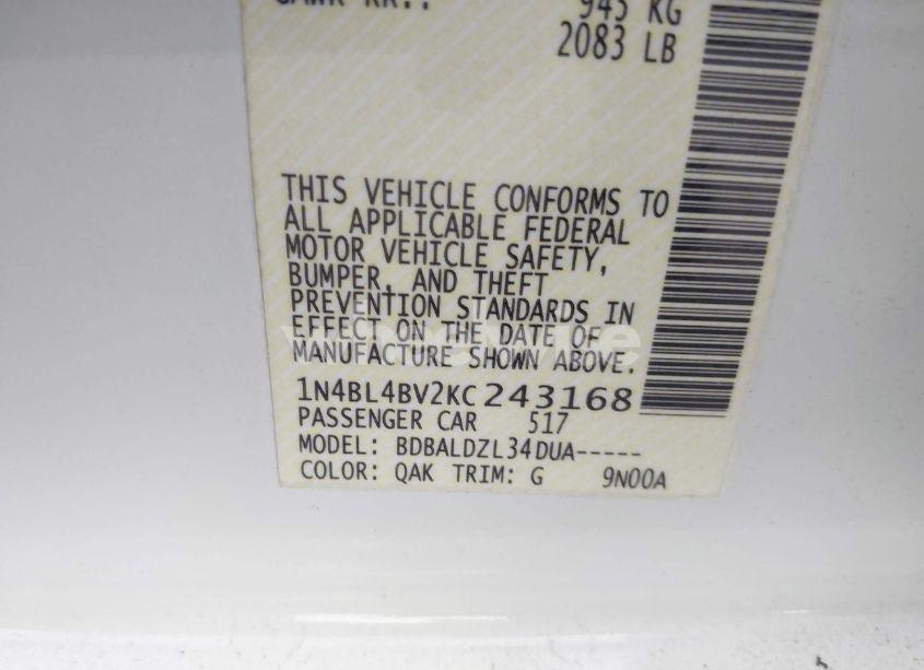 Photo 9 of 2019 Nissan Altima 2.5 S (VIN 1N4BL4BV2KC243168)