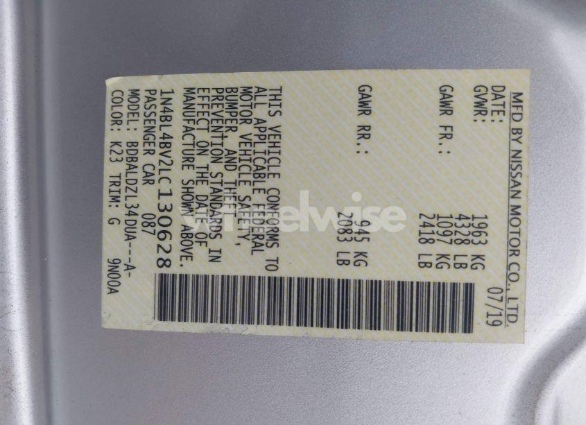 Photo 9 of 2020 Nissan Altima S FWD (VIN 1N4BL4BV2LC130628)