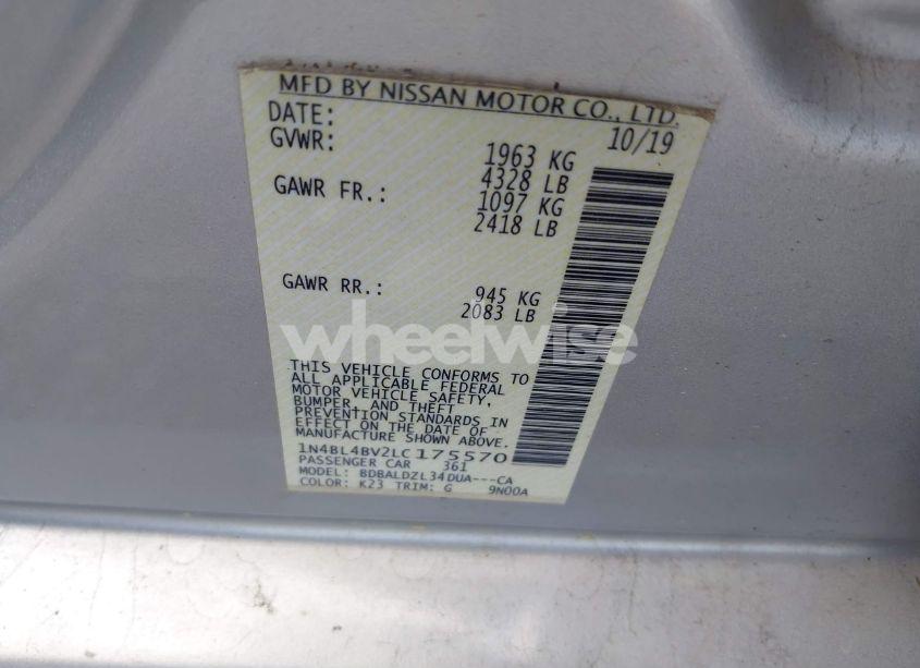 Photo 9 of 2020 Nissan Altima S FWD (VIN 1N4BL4BV2LC175570)