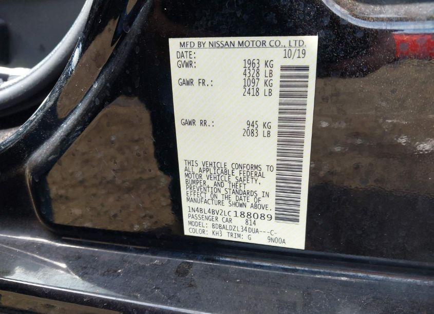 Photo 9 of 2020 Nissan Altima S FWD (VIN 1N4BL4BV2LC188089)