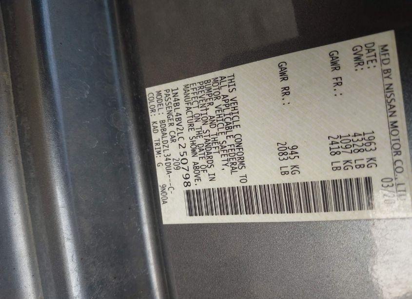 Photo 9 of 2020 Nissan Altima S FWD (VIN 1N4BL4BV2LC250798)