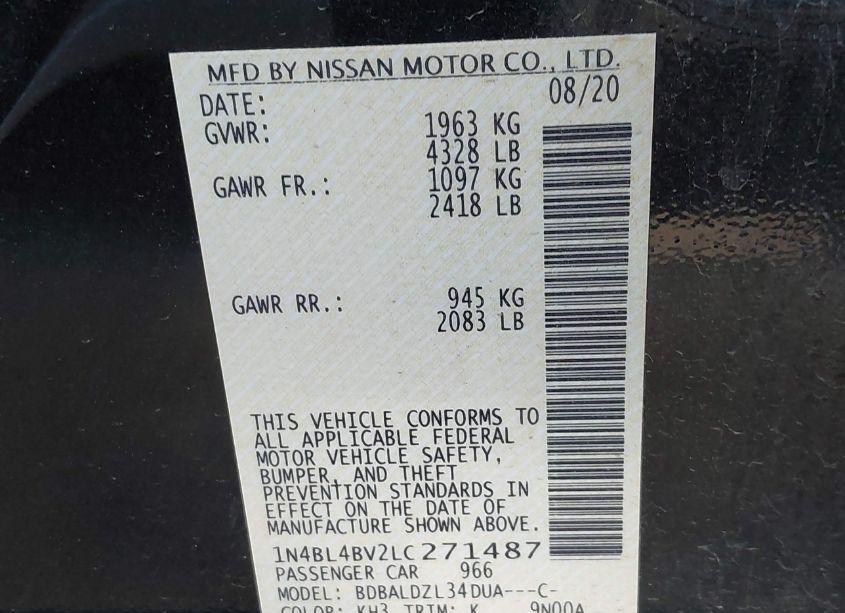 Photo 9 of 2020 Nissan Altima S FWD (VIN 1N4BL4BV2LC271487)